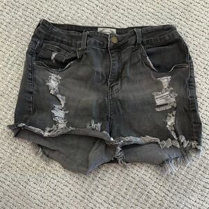 Joyfolie Black Jean Shorts Distressed Frayed Hem